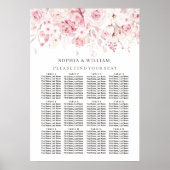 Blush Floral Table Wedding Seating Chart Poster (Voorkant)