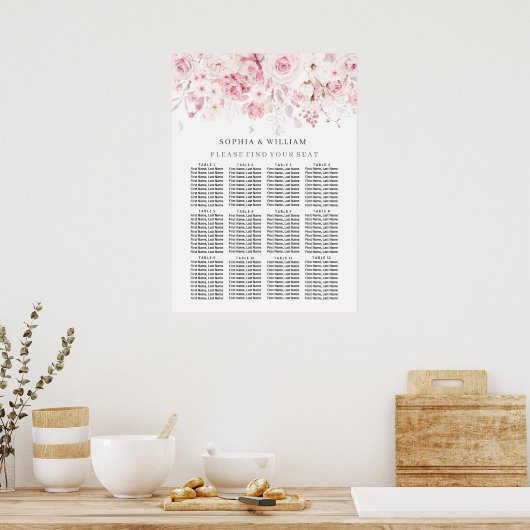 Blush Floral Table Wedding Seating Chart Poster (Keuken)