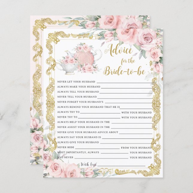 Blush Floral Tea Party Advies voor bruid om spel t (Voorkant / Achterkant)