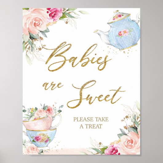 Blush Floral Tea Party Baby's zijn zoet Take Treat Poster (Voorkant)