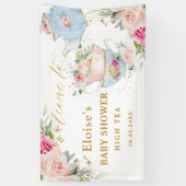 Blush Floral Tea Party Bridal Baby shower Backdrop Spandoek (Verticaal)