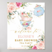 Blush Floral Tea Party Bridal Baby shower Welkom Poster (Voorkant)