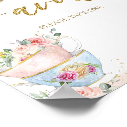 Blush Floral Tea Party Favorieten Baby Vrijgezelle Poster (Hoek)