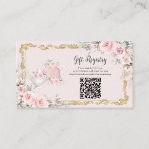 Blush Floral Tea Party Gift Registry QR Informatiekaartje