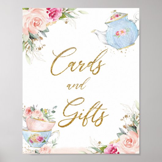 Blush Floral Tea Party Kaarten & Geschenken Bruids Poster (Voorkant)