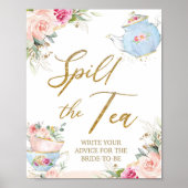 Blush Floral Tea Party Spill the Tea Vrijgezellenf Poster (Voorkant)