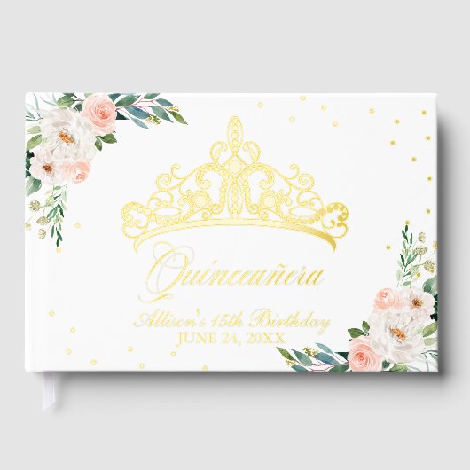 Blush Floral Tiara Quinceanera Gastenboek (Voorkant)