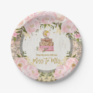Blush Floral Traveling van Miss naar Mrs Shower Papieren Bordje