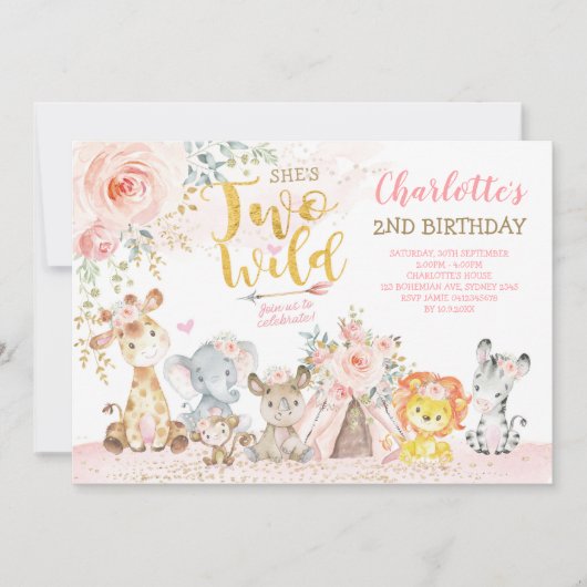 Blush Floral Tribal Safari Twee Wilde Tweede Dag Kaart (Voorkant)