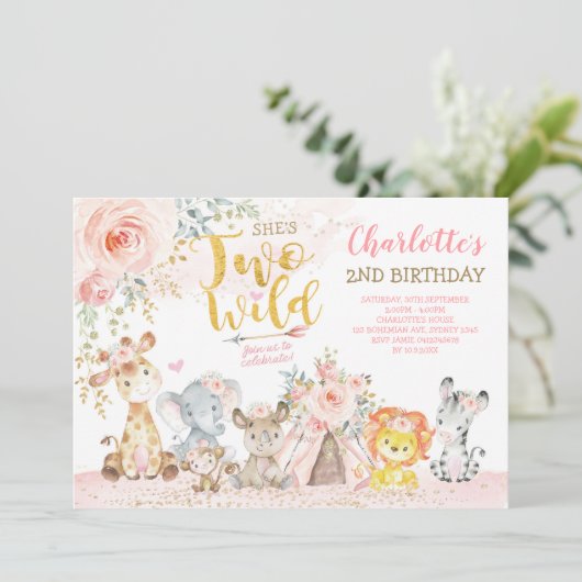 Blush Floral Tribal Safari Twee Wilde Tweede Dag Kaart (Staand voorkant)