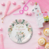 Blush Floral Tropical Boho Elephant Birthday Girl Papieren Bordje (Feest)