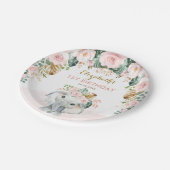 Blush Floral Tropical Boho Elephant Birthday Girl Papieren Bordje (Gekanteld)