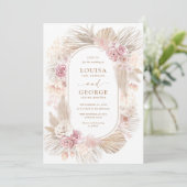 Blush Floral Tropical Boho Pampas Grass Wedding Kaart (Staand voorkant)