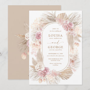 Blush Floral Tropical Boho Pampas Grass Wedding Kaart