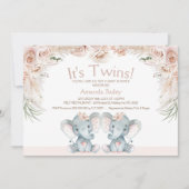 Blush Floral Twin Elephants Baby shower Kaart (Voorkant)