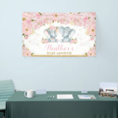 Blush Floral Twins Olifant Baby shower Achtergrond Spandoek (Beurs)