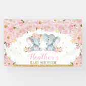 Blush Floral Twins Olifant Baby shower Achtergrond Spandoek (Horizontaal)