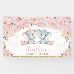 Blush Floral Twins Olifant Baby shower Achtergrond Spandoek