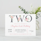 Blush Floral TWO | 2e verjaardagsfeestje Kaart (Staand voorkant)