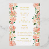Blush Floral Two Brides Lesbian Couple Shower Folie Uitnodiging (Voorkant)