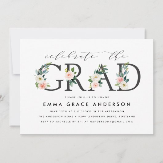 Blush Floral vieren de Afstudeerder Graduation Par Kaart (Voorkant)