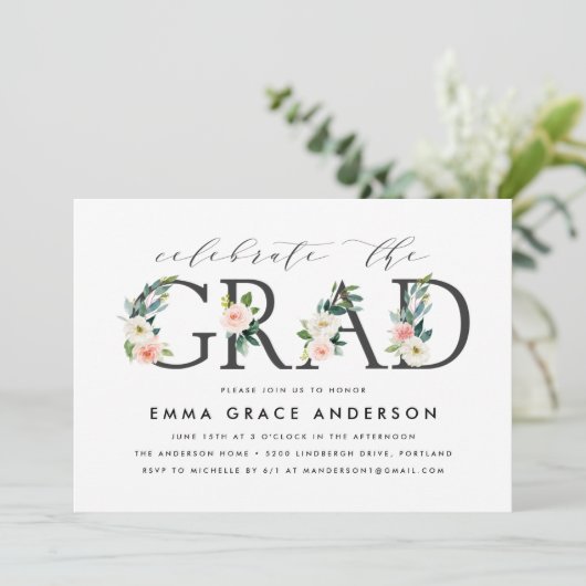Blush Floral vieren de Afstudeerder Graduation Par Kaart (Staand voorkant)