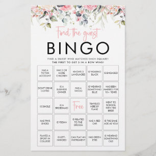 Blush Floral Vind de gast bingo spelkaart