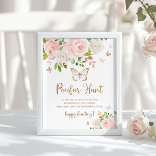 Blush Floral vlinder jachtwedstrijd Poster