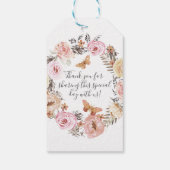 Blush Floral vlinder krans meisje Baby shower Cadeaulabel (Achterkant)