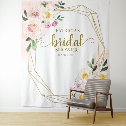 Blush Floral Vrijgezellenfeest Backdrop Foto Prop Wandkleed (In situ)