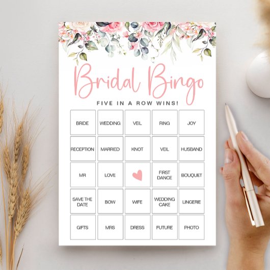 Blush Floral Vrijgezellenfeest Bingo Game Kaart