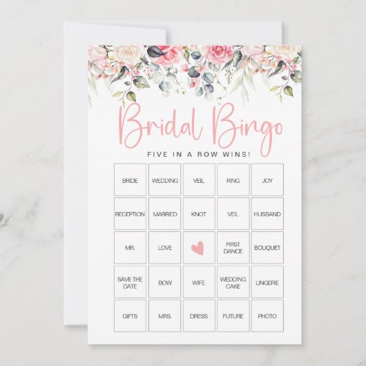 Blush Floral Vrijgezellenfeest Bingo Game Kaart (Voorkant)