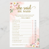 Blush Floral Vrijgezellenfeest Hij zei dat ze Game Flyer (Voorkant)