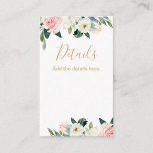 Blush Floral Vrijgezellenfeest — Invoegen details Visitekaartje