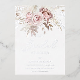 Blush Floral Vrijgezellenfeest Real Silver Folie Uitnodiging