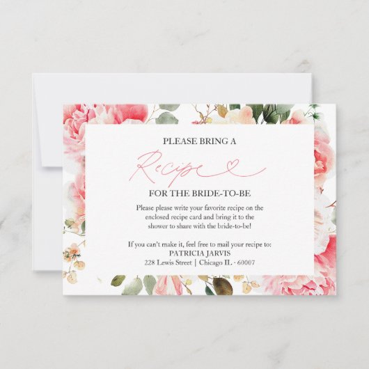 Blush Floral Vrijgezellenfeest Recept Aanvraag Kaart (Voorkant)
