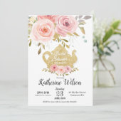 Blush Floral Vrijgezellenfeest Tea Party Invitatio Kaart (Staand voorkant)