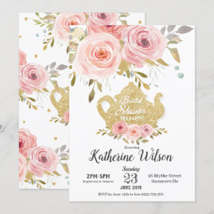 Blush Floral Vrijgezellenfeest Tea Party Invitatio Kaart