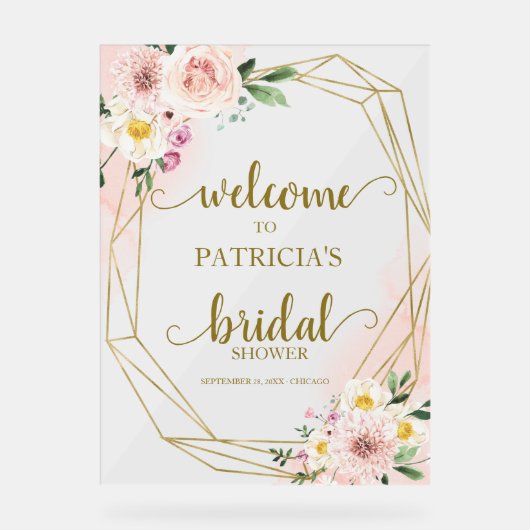 Blush Floral Vrijgezellenfeest Welkomstteken Acryl Bord (Voorkant)