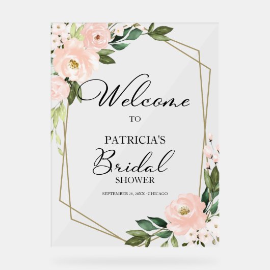 Blush Floral Vrijgezellenfeest Welkomstteken Acryl Bord (Voorkant)
