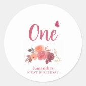 Blush Floral Watercolor One First Birthday  Ronde Sticker (Voorkant)