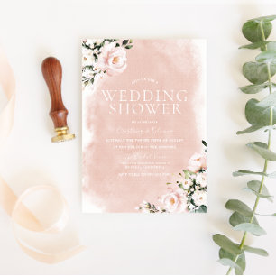 Blush Floral Waterverf Couples Wedding Shower Kaart