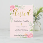 Blush Floral Waterverf en Gold Blessed Baptisme Kaart (Staand voorkant)