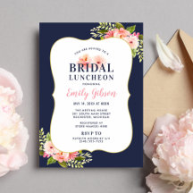 Blush Floral Waterverf Navy Bridal Luncheon