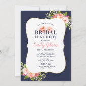 Blush Floral Waterverf Navy Bridal Luncheon Kaart (Voorkant)