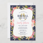 Blush Floral Waterverf Navy Wedding Bridal Brunch Kaart (Voorkant)
