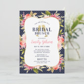 Blush Floral Waterverf Navy Wedding Bridal Brunch Kaart (Staand voorkant)