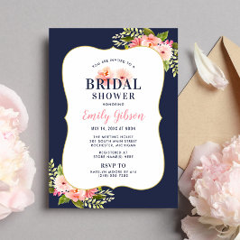 Blush Floral Waterverf Navy Wedding Vrijgezellenfe Kaart