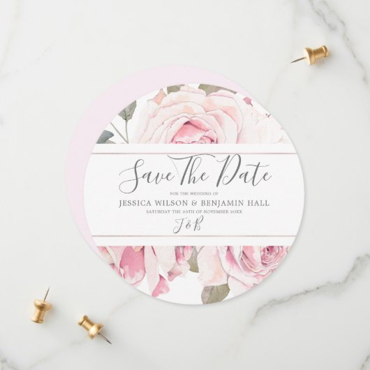 Blush Floral Waterverf Pink Wedding Save The Date (Voorkant / Achterkant in situ)