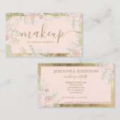 Blush floral waterverf roze gouden lijst make-up visitekaartje (Voorkant / Achterkant)